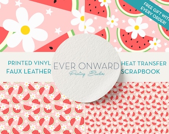 Watermelon & Daisies Craft Vinyl, HTV, Indoor Vinyl, Printed Vinyl, Patterned Vinyl, Marine Vinyl, Printed Faux Leather, Siser HTV,