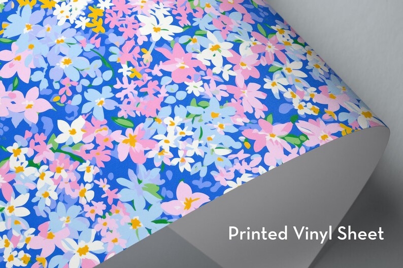 Blue and Pink Flowers Vinyl, HTV, Indoor Vinyl, Printed Vinyl
