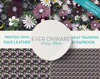 Purple Goth Flowers Vinyl, HTV, Indoor Vinyl, Printed Vinyl, Patterned Vinyl, Marine Vinyl, Printed Faux Leather, Siser HTV