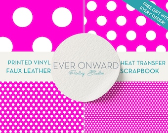Bright Pink Polka Dot Vinyl, HTV, Indoor Vinyl, Printed Vinyl, Patterned Vinyl, Marine Vinyl, Printed Faux Leather, Siser HTV