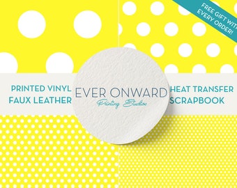 Yellow Polka Dot Vinyl, HTV, Indoor Vinyl, Printed Vinyl, Patterned Vinyl, Marine Vinyl, Printed Faux Leather, Siser HTV