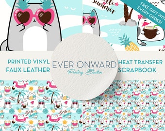 Cute Cats and Watermelon Vinyl, HTV, Indoor Vinyl, Printed Vinyl, Patterned Vinyl, Marine Vinyl, Printed Faux Leather, Siser HTV