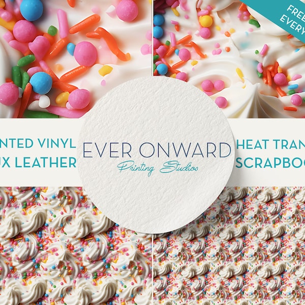 Frosting and Sprinkles Vinyl, HTV, Indoor Vinyl, Printed Vinyl, Patterned Vinyl, Marine Vinyl, Printed Faux Leather, Siser HTV