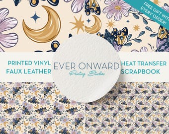 Mystical Moths & Flowers Vinyl, HTV, Indoor Vinyl, Printed Vinyl, Patterned Vinyl, Marine Vinyl, Printed Faux Leather, Siser HTV