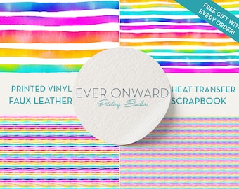 Rainbow Stripes Vinyl, HTV, Indoor Vinyl, Printed Vinyl, Patterned Vinyl, Marine Vinyl, Printed Faux Leather, Siser HTV