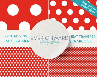 Red Polka Dot Vinyl, HTV, Indoor Vinyl, Printed Vinyl, Patterned Vinyl, Marine Vinyl, Printed Faux Leather, Siser HTV