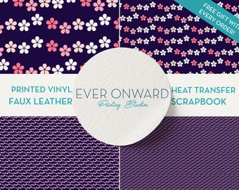 Pink and Purple Flowers Vinyl, HTV, Indoor Vinyl, Printed Vinyl, Patterned Vinyl, Marine Vinyl, Printed Faux Leather, Siser HTV