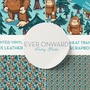 Happy Bigfoot Vinyl, HTV, Indoor Vinyl, Printed Vinyl, Patterned Vinyl, Marine Vinyl, Printed Faux Leather, Siser HTV
