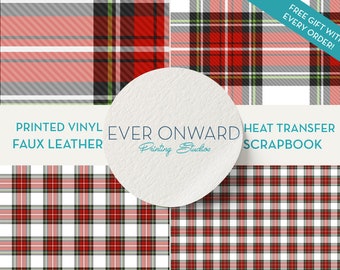 Red and White Christmas Plaid Vinyl, HTV, Indoor Vinyl, Printed Vinyl, Patterned Vinyl, Marine Vinyl, Printed Faux Leather, Siser HTV