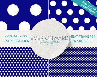 Dark Blue Polka Dot Vinyl, HTV, Indoor Vinyl, Printed Vinyl, Patterned Vinyl, Marine Vinyl, Printed Faux Leather, Siser HTV