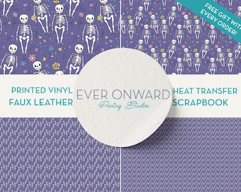 Cute Halloween Skeletons Vinyl, HTV, Indoor Vinyl, Printed Vinyl, Patterned Vinyl, Marine Vinyl, Printed Faux Leather, Siser HTV