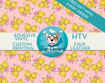Teacher's Pencil Bows Vinyl, HTV, Indoor Vinyl, Printed Vinyl, Patterned Vinyl, Marine Vinyl, Printed Faux Leather, Siser HTV