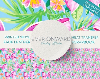 Tropical Birthday Bows Vinyl, HTV, Indoor Vinyl, Printed Vinyl, Patterned Vinyl, Marine Vinyl, Printed Faux Leather, Siser HTV