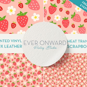 Strawberries Craft Vinyl, HTV, Indoor Vinyl, Printed Vinyl, Patterned Vinyl, Marine Vinyl, Printed Faux Leather, Siser HTV,