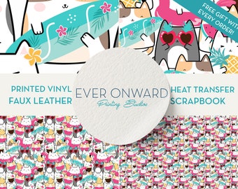 Cute Cats and Watermelon Vinyl, HTV, Indoor Vinyl, Printed Vinyl, Patterned Vinyl, Marine Vinyl, Printed Faux Leather, Siser HTV