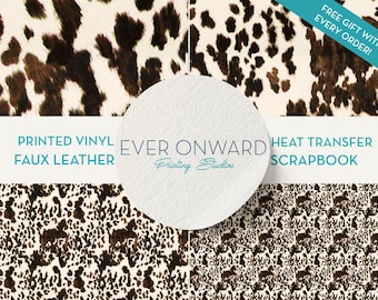 Cowhide Print Vinyl, HTV, Indoor Vinyl, Printed Vinyl, Patterned Vinyl, Printed Faux Leather, Siser HTV, Sticker Vinyl