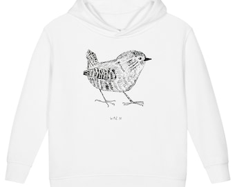 Toddler Wren Fleece Pullover Hoodie - Adorable Gift for Young Bird Lover, Unisex, Woodland, Kids Nature Scene, Original Illustration