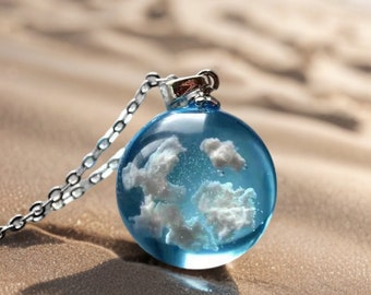 Sky and Cloud necklace • Blue Sky necklace • Freedom jewelry • Unique gifts for summer • Sky theme jewelry • Blue resin necklace