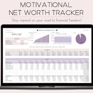 Motivational Net Worth Spreadsheet for Google Sheets, Net Worth Tracker Dashboard, Assets & Liabilities Template, Personal Finance Planner