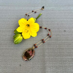 Beautiful Rhodonite Oval Stone Necklace Medium Length