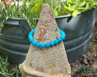 Pulsera de piedra turquesa hecha a mano, piedra natal de diciembre, pulsera de cuerda elástica para hombres y mujeres
