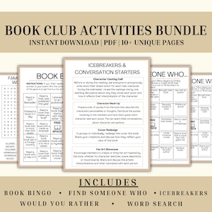 Printable Book Club Activity Guide, Book Club Icebreakers and Games Bundle Download, Fun Reading Challenge Ideas
