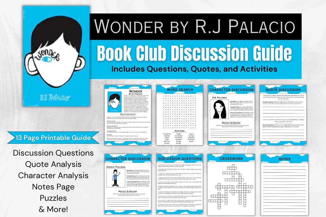 Wonder by R J Palacio Children's Book Club Discussion Etsy