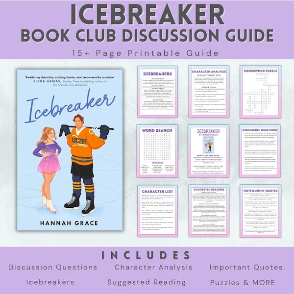 Icebreaker by Hannah Grace Book Club Discussion Guide Printable, Romance Novel Book Ideas for Booktok Steamy Contemporary Romance Readers