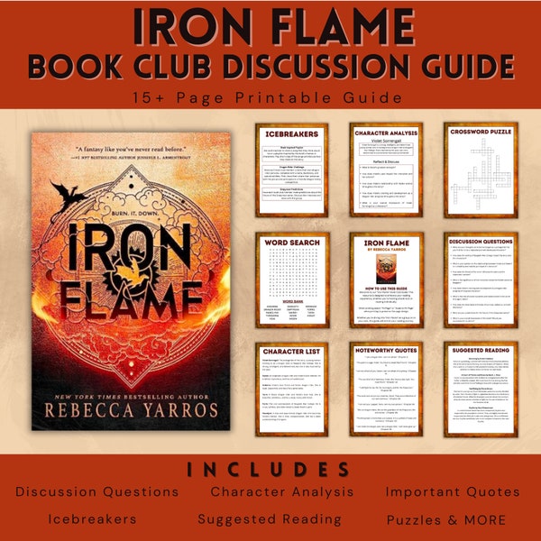 Iron Flame by Rebecca Yarros, Book Club Discussion Guide Printable, Fourth Wing Book Series, Ideas for Booktok Romance Novel Readers