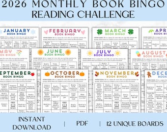 Desafío de lectura mensual del Bingo de libros, seguimiento de lectura 2026 (descarga en PDF)