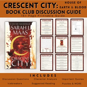 Crescent City: House of Blood & Earth autorstwa Sarah J Maas, Book Club Discussion Guide Printable, Pomysły na książki fantasy dla czytelników romansów Booktok