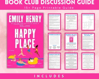 Happy Place by Emily Henry Book Club Discussion Guide Printable, Romance Novel Book Ideas for Booktok Steamy Contemporary Romance Readers