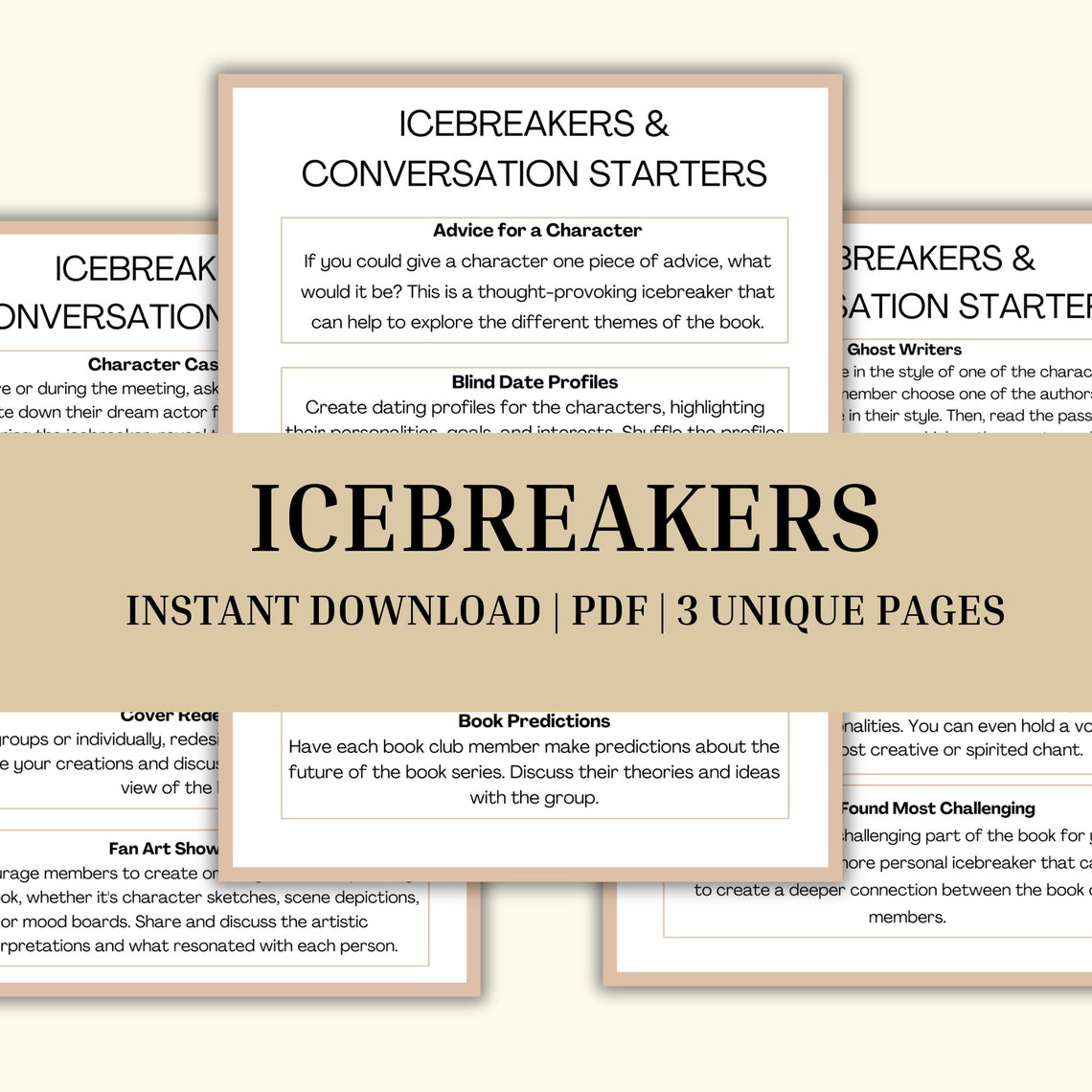 Printable Book Club Activity Guide, Book Club Icebreakers and Games