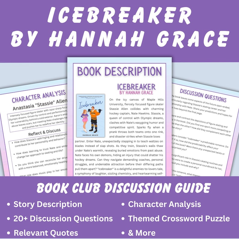 Icebreaker Book Club Discussion Guide, Romance Novel (Printable) image 1