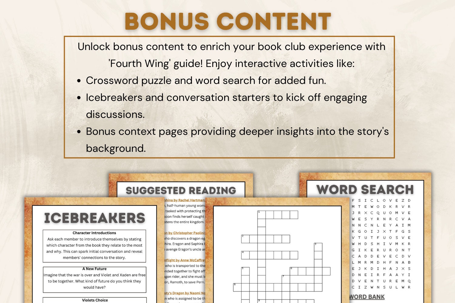 Fourth Wing by Rebecca Yarros, Book Club Discussion Guide Printable, Dragon Fantasy Book Ideas