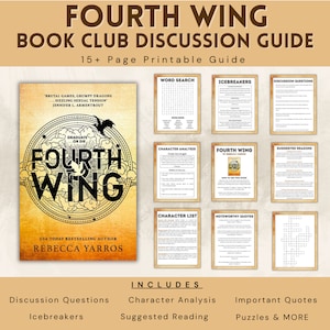 レベッカ・ヤロス著『Fourth Wing』、印刷可能な読書クラブディスカッションガイド、Booktok ロマンス小説読者のためのドラゴンファンタジー本のアイデア