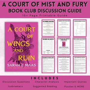 A Court of Wings and Ruin autorstwa Sarah J Maas, Book Club Discussion Guide Printable, Pomysły na książki fantasy dla czytelników powieści romansowych Booktok