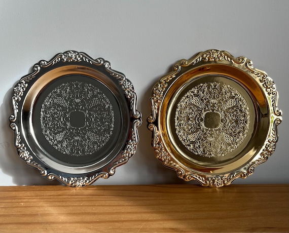 Gold or Silver Vintage Design Candle Plates 15cm, 20cm and 25cm | Heat-Resistant & Stylish Holder for Safe Candle Burning | Stainless Steel