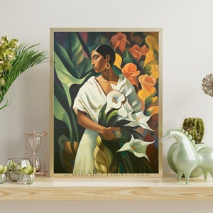 Mexican Folk Art, Hispanic Calla Lily Flower Oil Painting, Southwestern Modern Wall Art, Digital Art Print, Rustic Mexico Botanical Decor