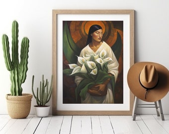 Mexican Wall Art, Calla Lily Flower Painting, Mexico Folk Art, Southwestern Canvas Print, Poster Art Print, Rustic Eclectic Botanical Decor