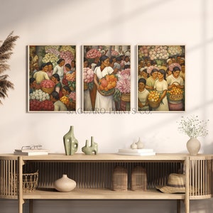 3-Panel Gallery Set,  Antique Oil Painting, Mexican Folk Art, Calla Lily Flower Painting, Southwest Wall Art, Digital Print, Rustic Decor