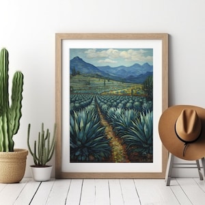 Agave Mexican Wall Art, Extra Large Wall Art Desert Landscape, Home Bar Cart Art, Southwestern Art Watercolor Painting, Zen Wall Poster