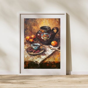 Mexikanische Cafe Vintage Ölgemälde, rustikale Küche Dekor, La Cocina Wandkunst, Talavera Kaffee-Set Digitaldruck, druckbare Hacienda Kunstwerk