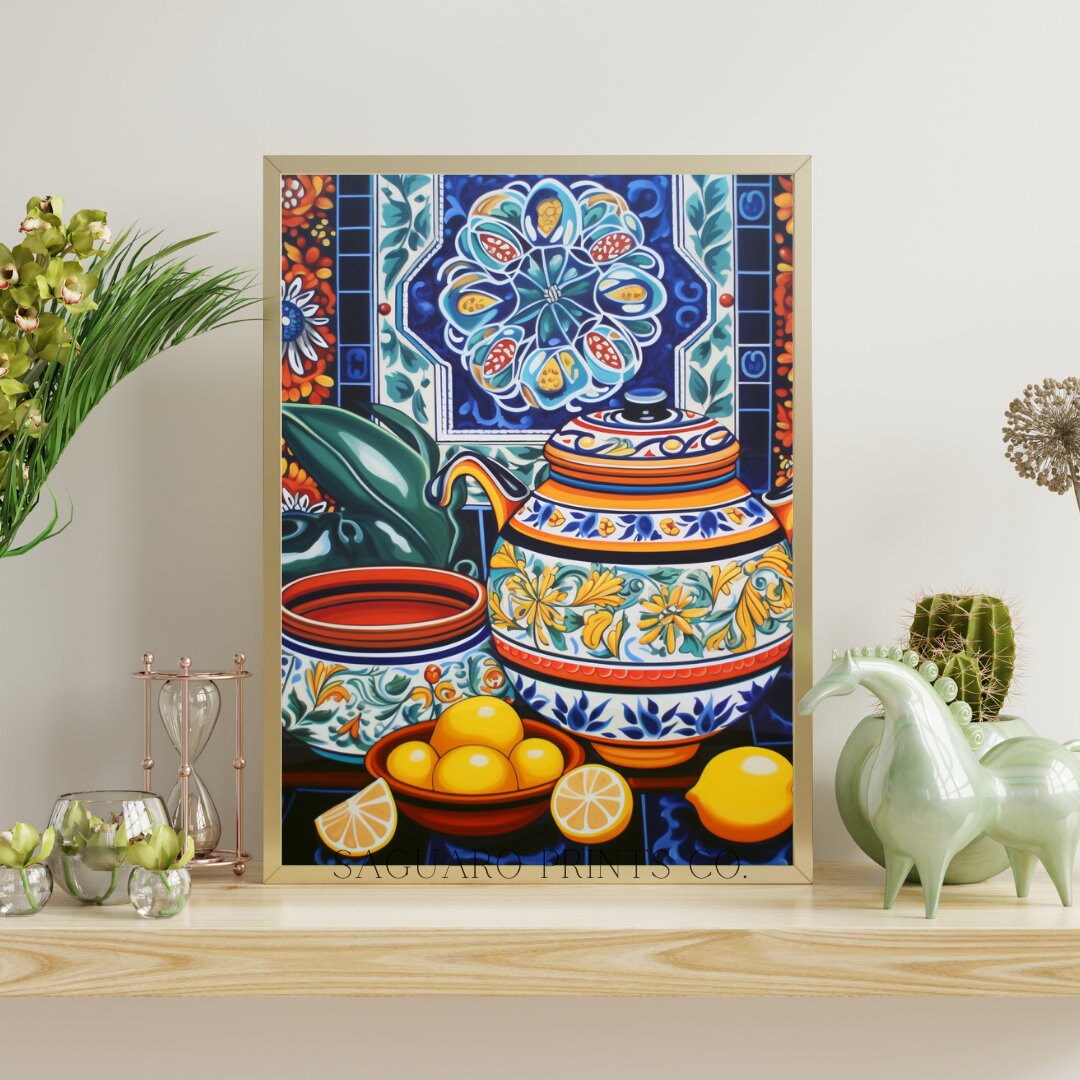 Mexican Kitchen Art, Lemon Wall Art, Talavera Pottery Painting, Rustic ...