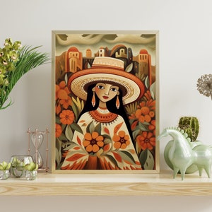 Mexican Folk Art, Modern Rustic Hispanic Home Decor, Southwestern Impressionist Printable Poster, Digital Art Print for Interior Designer