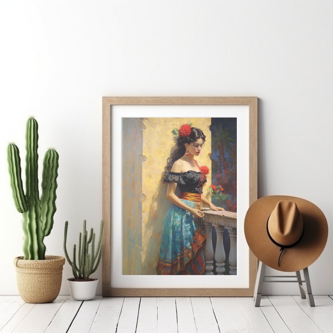 Vintage Oil Painting, Mexican Folk Art Canvas, Beautiful Latina on ...