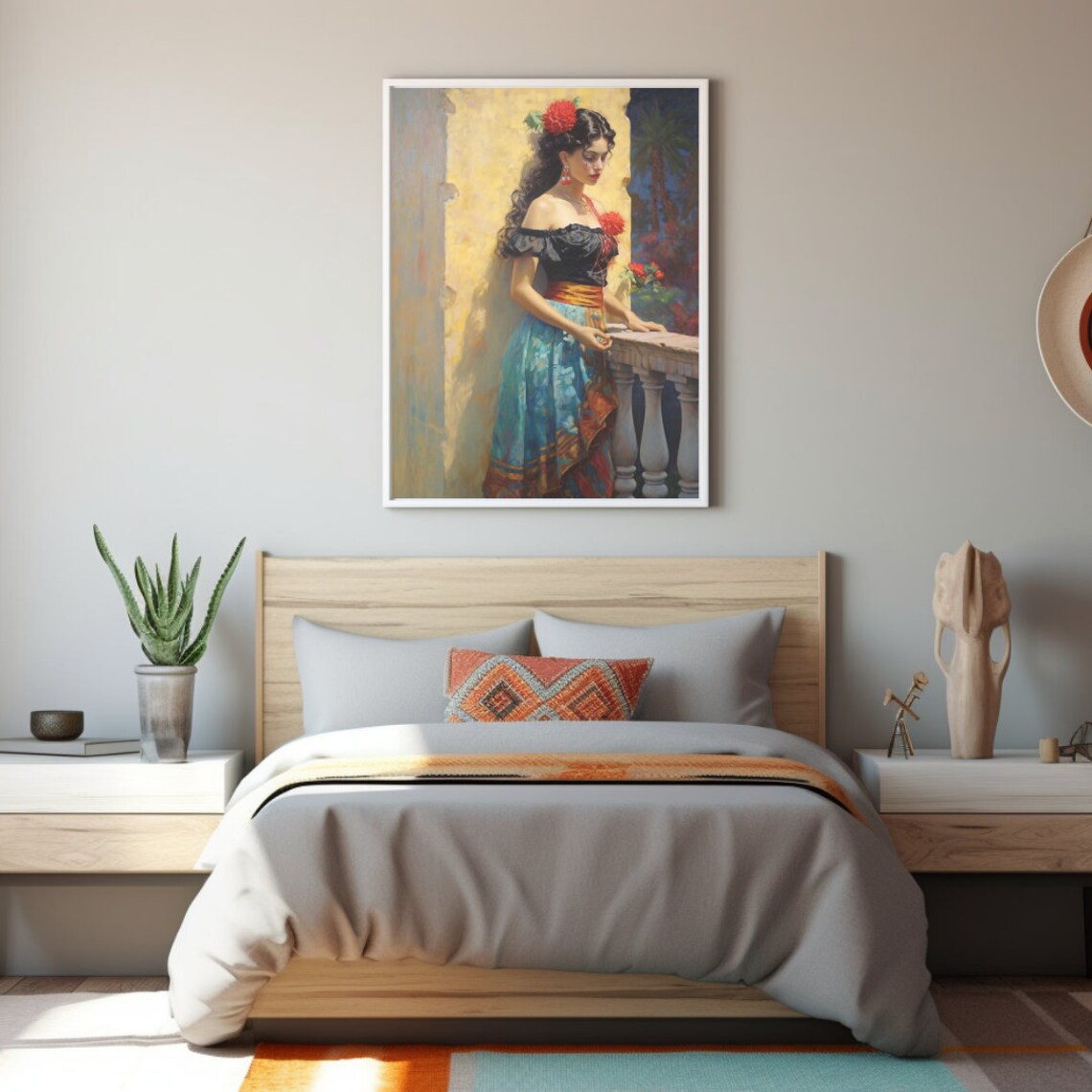Vintage Oil Painting, Mexican Folk Art Canvas, Beautiful Latina on ...