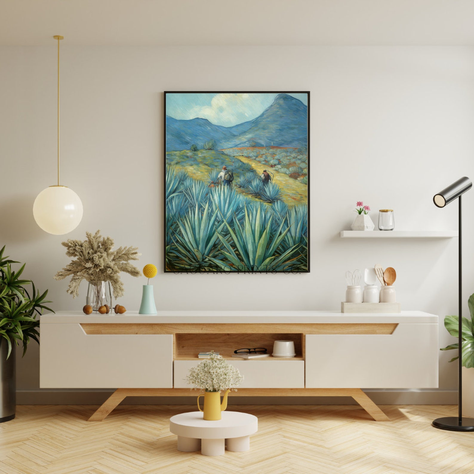 Agave Mexican Wall Art, Extra Large Wall Art Desert Landscape, Home Bar ...