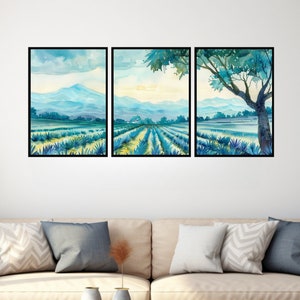 Triptych Agave Desert Landscape Print Set, 3 Piece Southwestern Watercolor Art, Zen Wall Decor for Home Bar Cart, Mexican Wall Art Trio