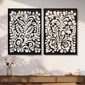 Mexican Kitchen Wall Art, Gallery Set of 2 Talavera Tile Digital Print, Monochromatic Terracotta Printable, Modern Hacienda Home Decor
